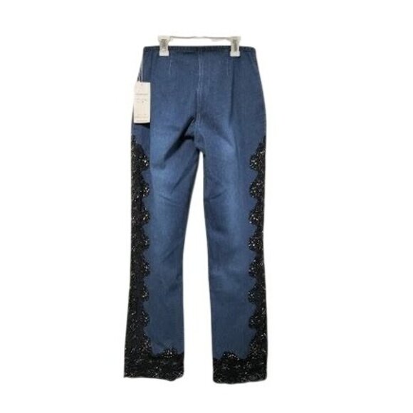 NWT Basix II Embroidered Sheer Side Mid Rise Denim Straight Jeans Blue Womens 4 - Picture 1 of 13